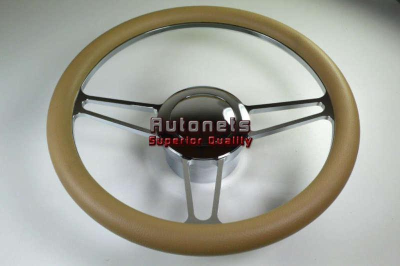 Beige leathervintage chevy gm chrome aluminum steering wheel horn button adapter