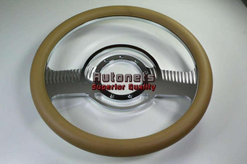 Beige leather classic chevy gm buick pontiac chrome aluminum steering wheel