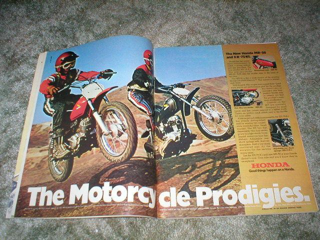 1974 honda motorcycle  ad  mr-50 & xr-75k1 2 page original mx  motocross