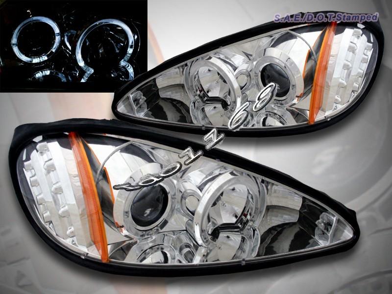 1999-2005 pontiac grand am projector headlights dual twin halo led chrome