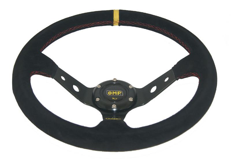 350mm black suede corsica style deep dish racing steering wheel red stitch 14"