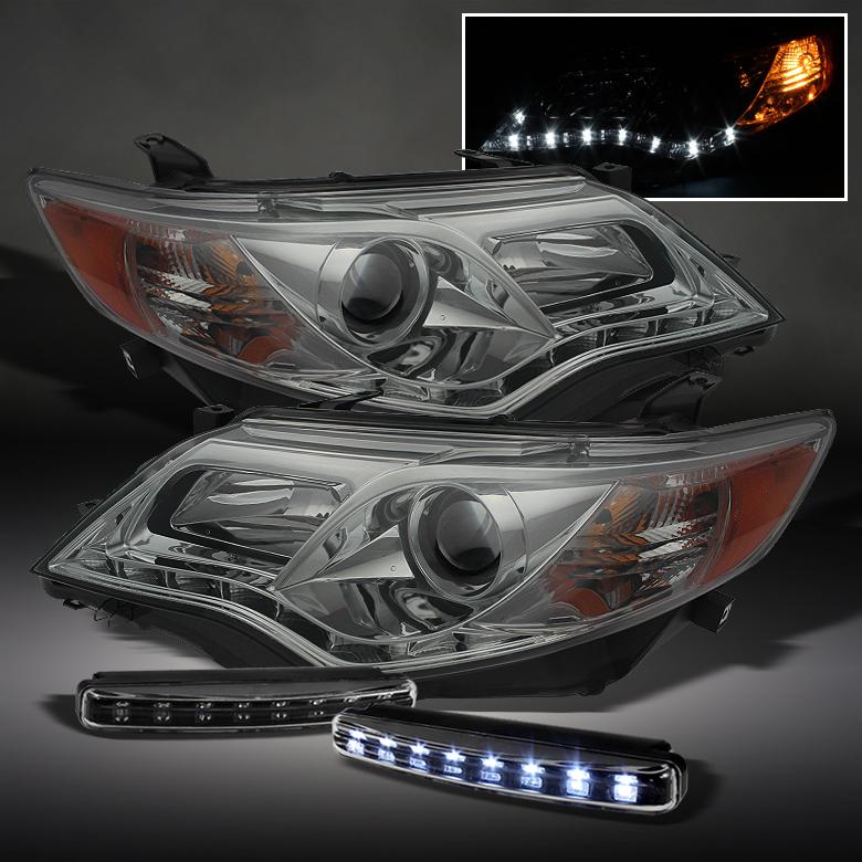 Smoke 12-13 camry drl led projector headlights w/ corner + daytime running lamps