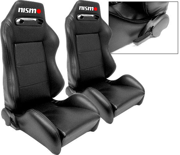 New 2 black pvc leather racing seats reclinable w/ slider all nissan 