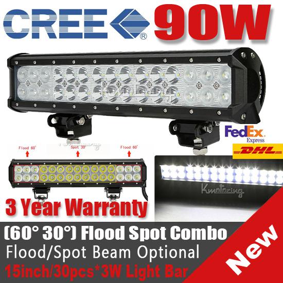 15inch 90w cree led spot flood combo work light offroad driving lamp pickup 126w