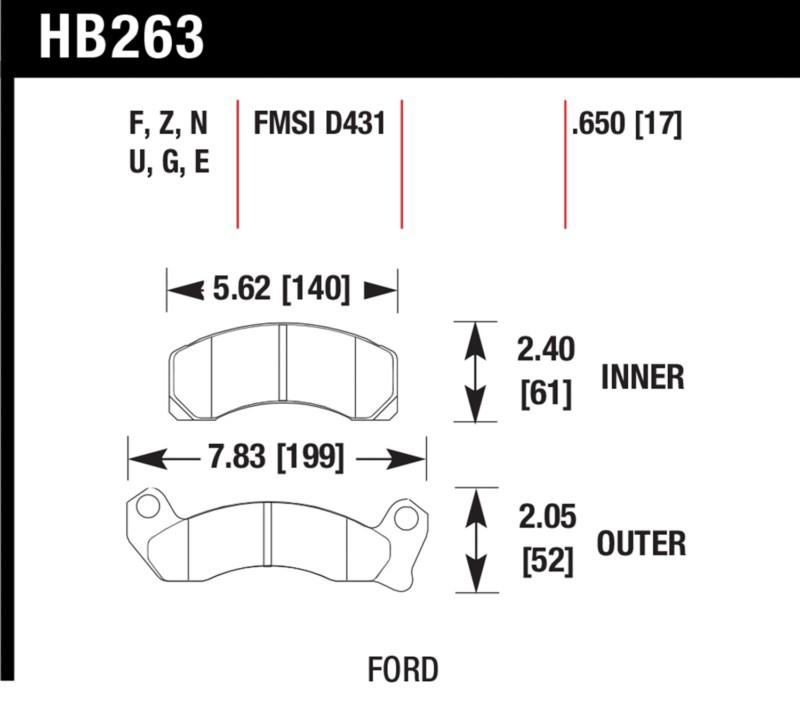 Hawk performance hb263z.650 disc brake pad 87-93 cougar mustang thunderbird