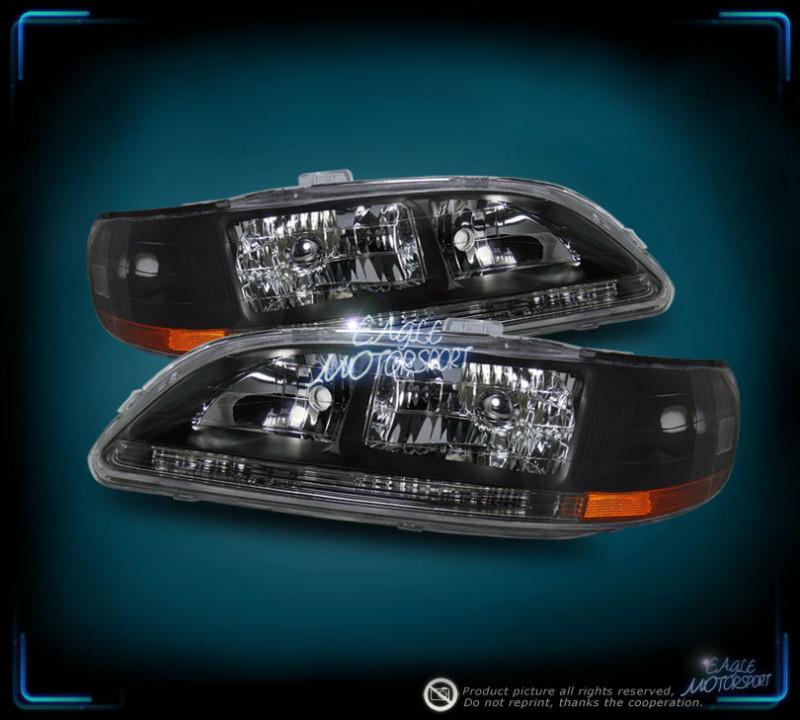 1998-2002 honda accord crystal black blk headlights driver passenger lamps