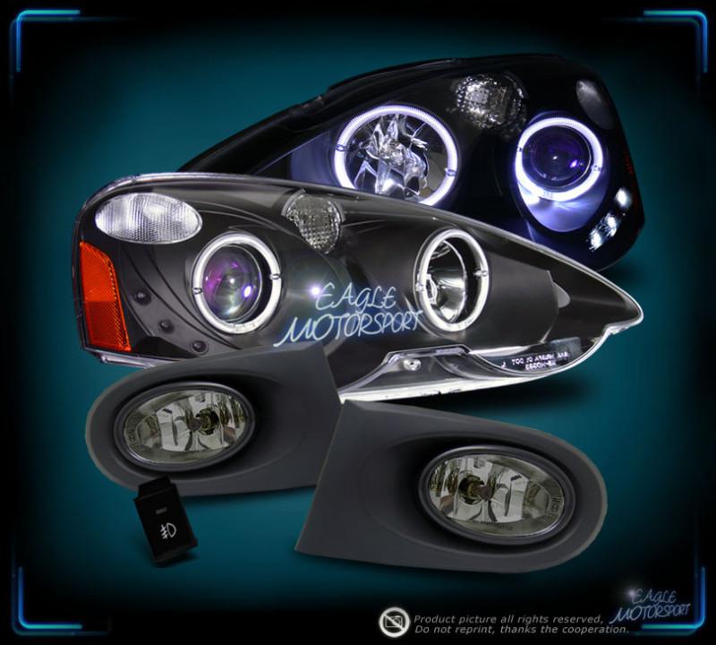 2002-2004 acura rsx black halo projector headlights left right smoke fog lamps