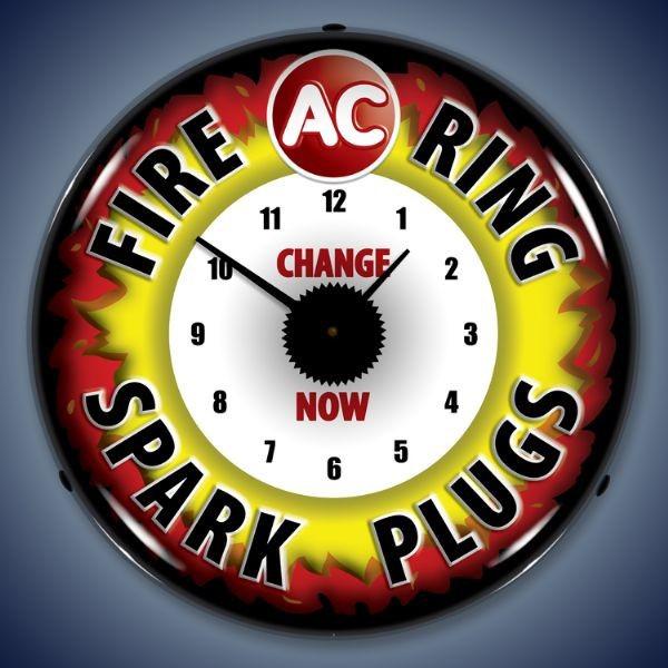 Ac spark plugs lighted 14" wall clock sign art vintage rat hot rod usa made new