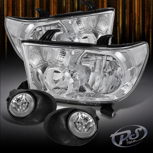 07-12 toyota tundra crystal chrome headlights + clear bumper fog lights w/switch