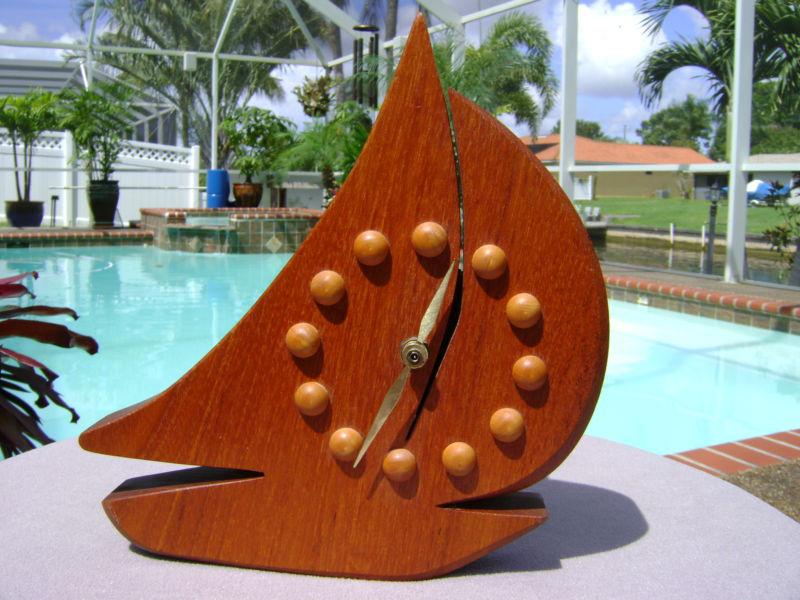 Danish modern teak wood sailboat wall desk ship clock eames era mid century