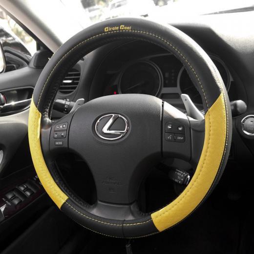 Black+yellow leather steering wheel cover 58012d for dodge chevrolet chrysler 