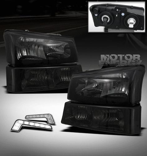 2003-2006 chevy silverado smoke crystal head lights+bumper+led drl kit 2004 2005