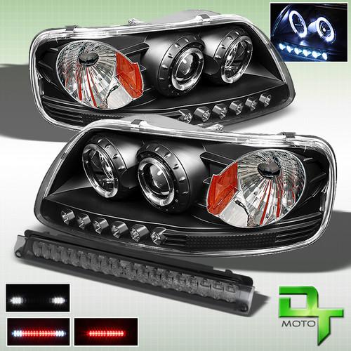 97-03 f150 97-99 f250 led black 2in1 projector headlights + led 3rd brake lamp