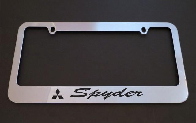 1 brand new mitsubishi spyder chrome metal license plate frames + screw caps