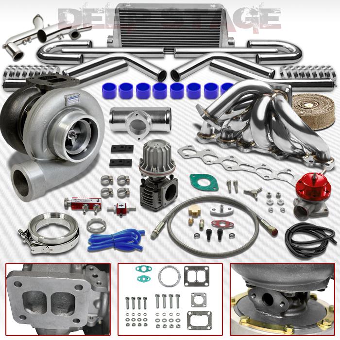 Gt45 t4 12pc turbo kit w/intercooler+blow off valve+manifold supra mk-iv 2jz-gte