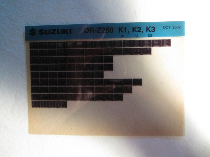 2001-2003 suzuki motorcycle dr z250 k1 k2 k3 microfiche parts catalog z 250