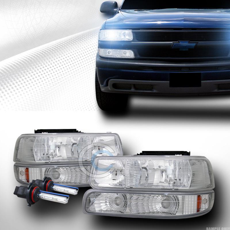 8000k hid xenon chrome head lights signal bumper am 99-00 06 silverado/suburban