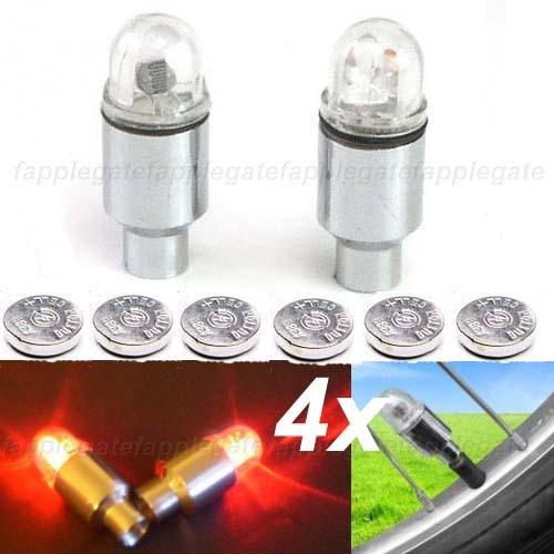 4 x car auto tyre valve caps neon wheel  led light lamp