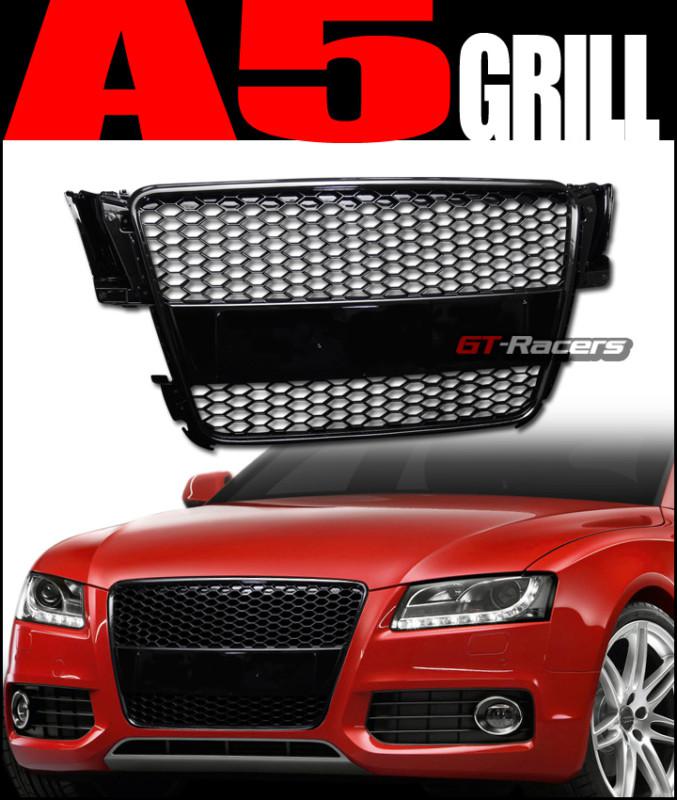 Blk sport honeycomb mesh front hood bumper grill grille abs 08-10 audi a5 8t