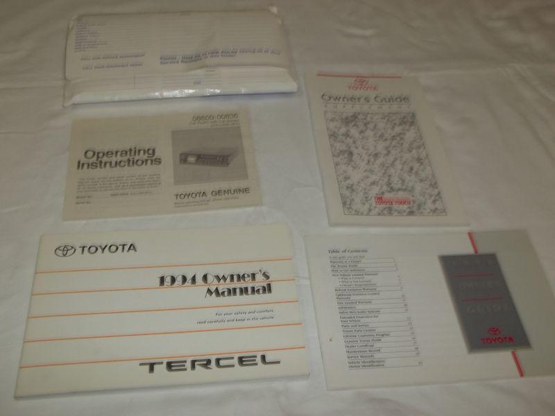 1994 toyota tercel owner's manual 5/pc.set & white paper dealer case.  free s/h