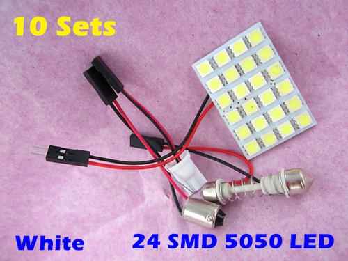 10 sets car interior bulb 24 smd 5050 led panel super bright light white dc 12v