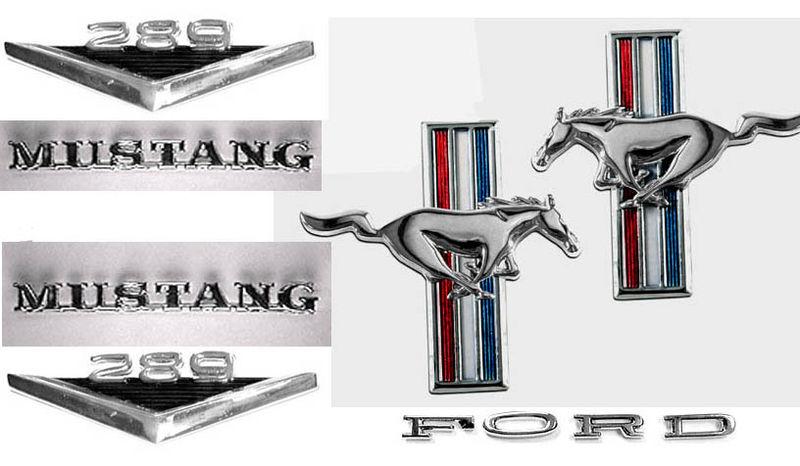 New 1964-1966 ford mustang v8 289 emblem kit running horse script and fenders