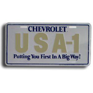 Chevrolet usa-1 gold on white putting you first in a big way! license plate