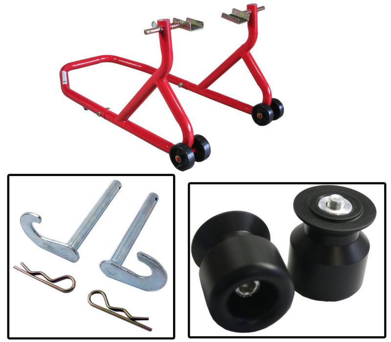 Biketek series 3 red rear stand with black stp slider spools suzuki sv1000 all