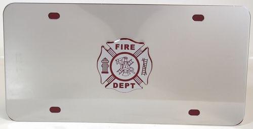 Fire department logo polished stainless steel license plate firecc