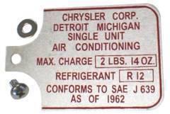 New mopar 1967-72 a-body a/c compressor data tag