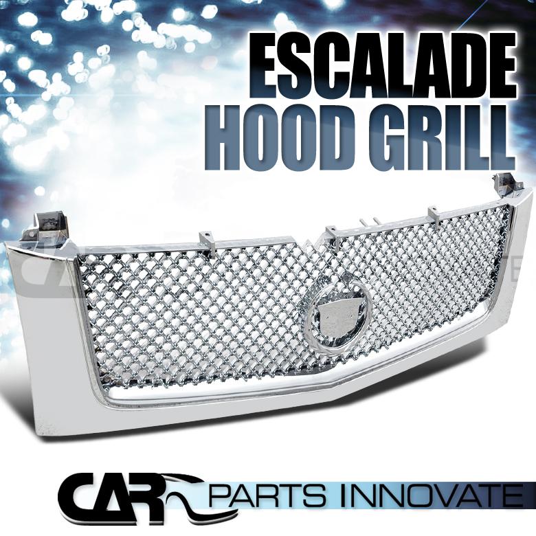 Cadillac 02-06 escalade chrome abs mesh hood grille+emblem crest base