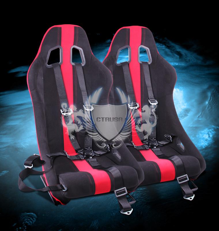 2x jdm f1 black racing/red stripe w/sliders +5-pt camlock buckle seat belt pair