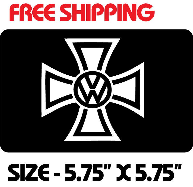 2- iron cross vw vinyl decal sticker 5.75" x 5.75" white bug bus ghia jetta