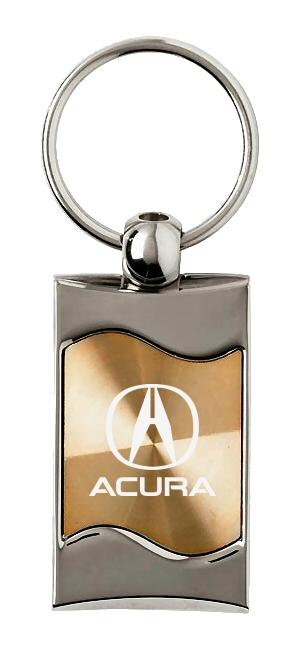 Acura gold rectangular wave metal key chain ring tag key fob logo lanyard