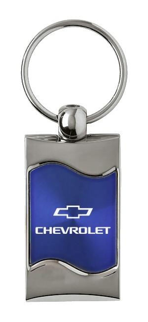 Chevrolet blue rectangular wave metal key chain ring tag key fob logo lanyard