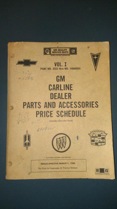 Vintage 3/86 gm gmc factory oem carline dealer parts accessories price schedule 