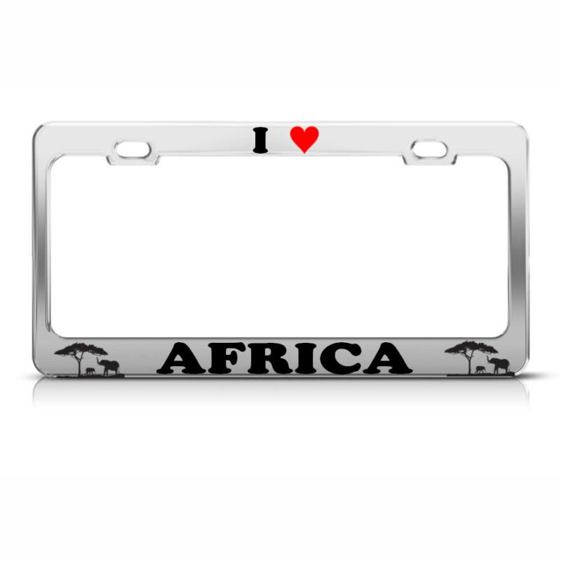 I love africa elephants metal chrome licence plate frame africa lover tag border