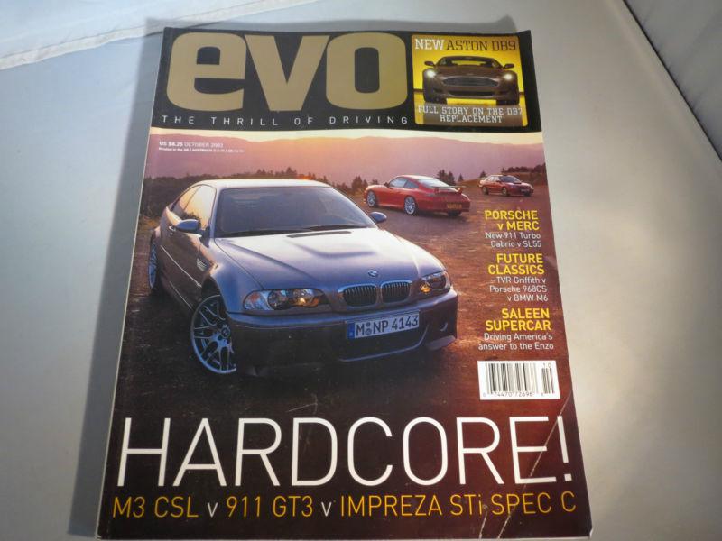 Vintage evo magazine october 2003 porsche 911 turbo sl55 bmw m3 gt3 aston db9