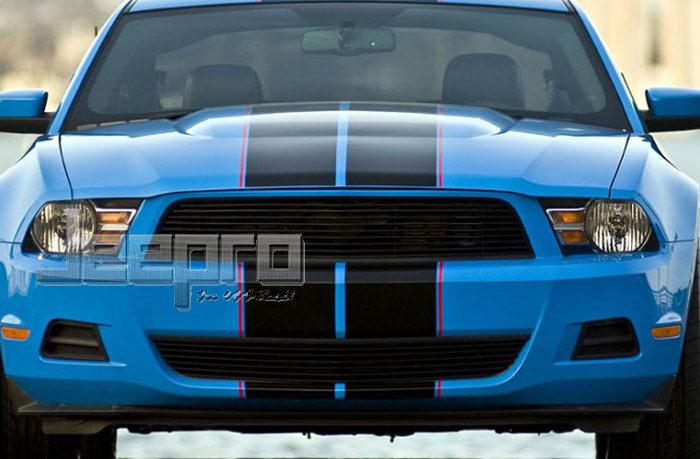10-12 ford mustang v6 2pc combo horizontal billet black grille grill insert