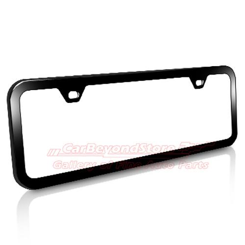 Slim half-size black stainless steel license plate frame, lifetime warranty