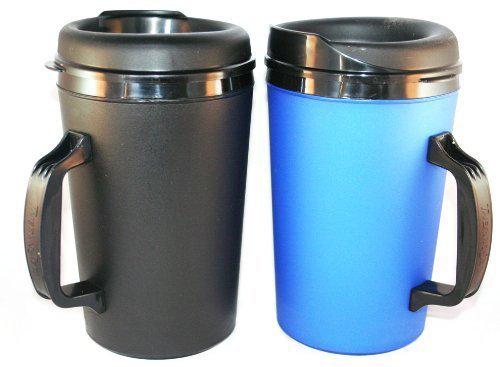 2 thermoserv foam insulated coffee mugs 34 oz (1)blue & (1)black