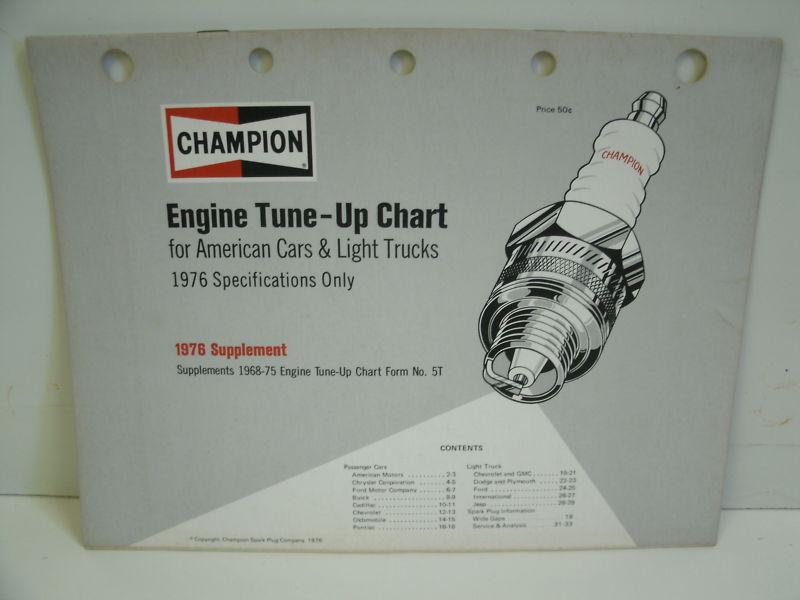 Champion spark plug co 1976 supplement engine tune up chart am. cars / trucks 