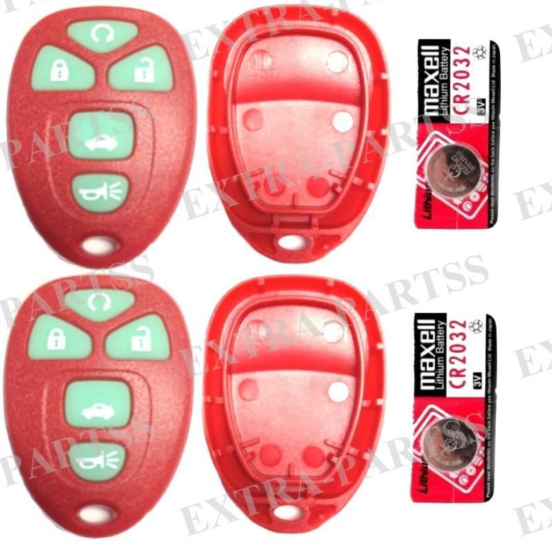 2 new red glow replacement gm keyless remote key fob shell case pad + 2 batt