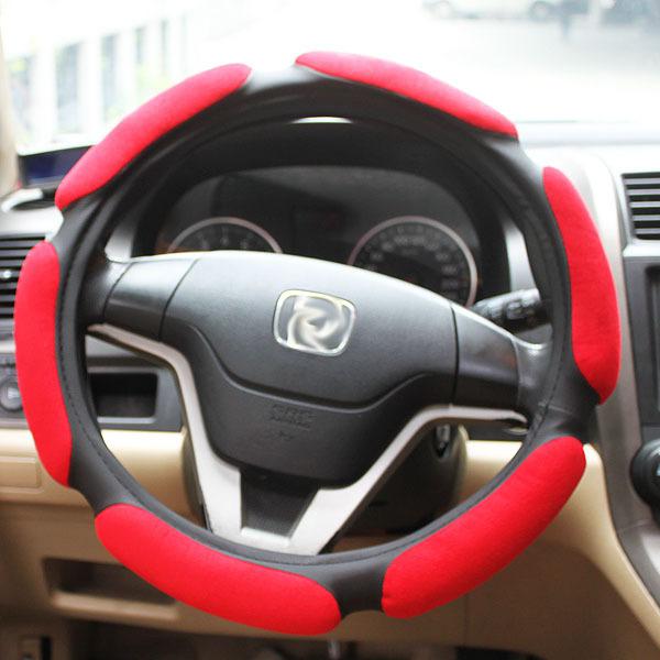 38cm dia steering wheel cover soft pu leather + velvet 3d red