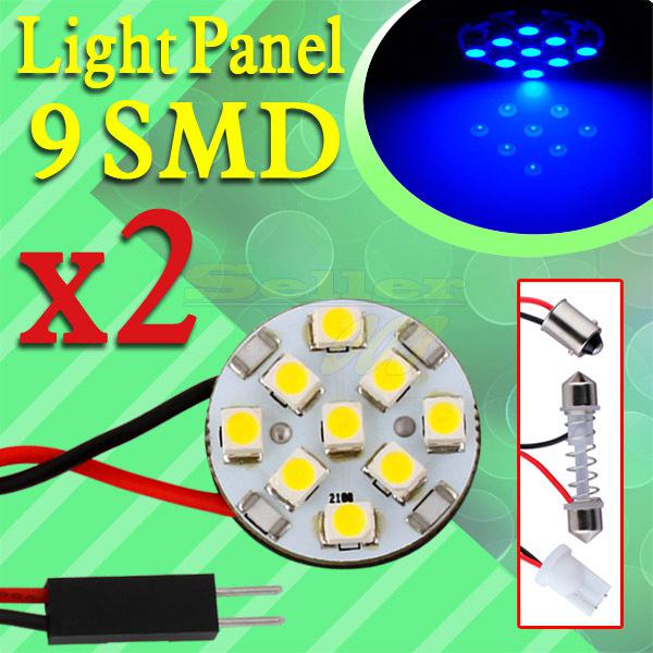 2pcs 9 smd blue round light panel t10 ba9s festoon dome 9 led interior bulb lamp