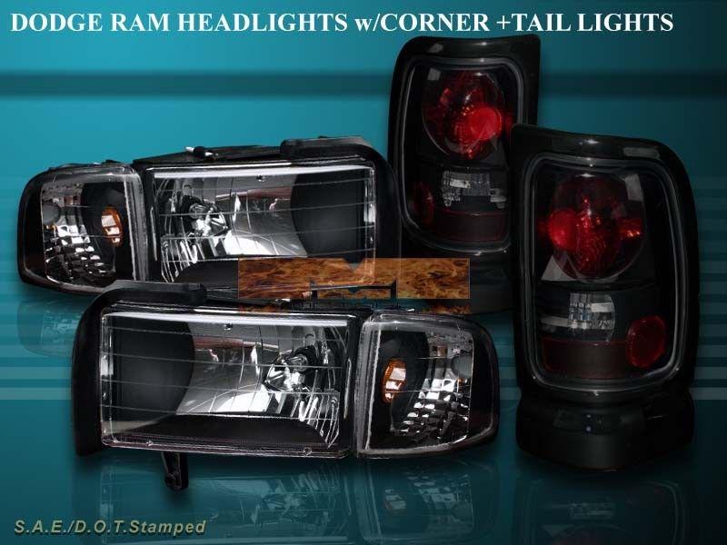 94-01 dodge ram pickup black headlights + corner + altezza tail lights combo