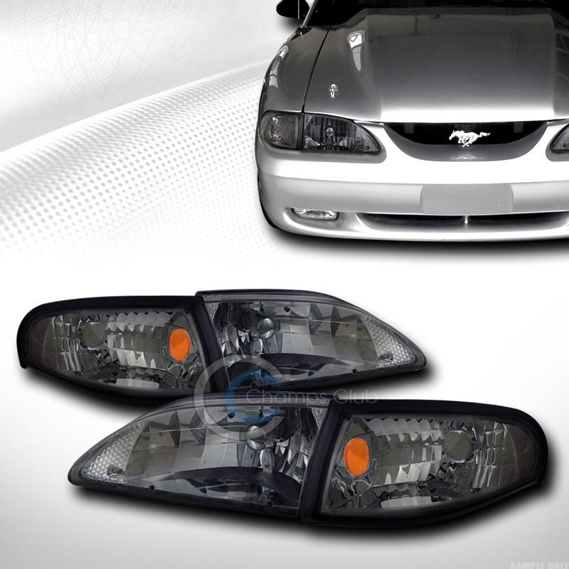 Crystal smoke head lights lamps signal corner amber ks 4pc 94-98 ford mustang gt