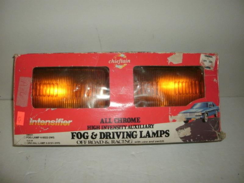 Old nib  chrome fog &  driving lights by chieftain - worn box - rat rod add on -