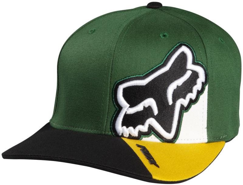 Fox lapse green fitted flexfit medium profile hat cap hats mx 2014 yellow black