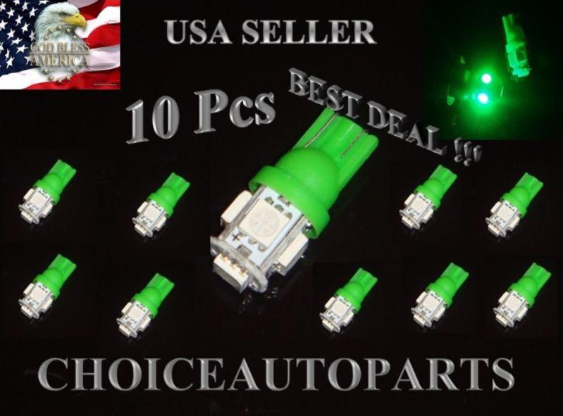 10x t10 w5w 5050 5smd led green dashboard, interior, licence plate light bulbs